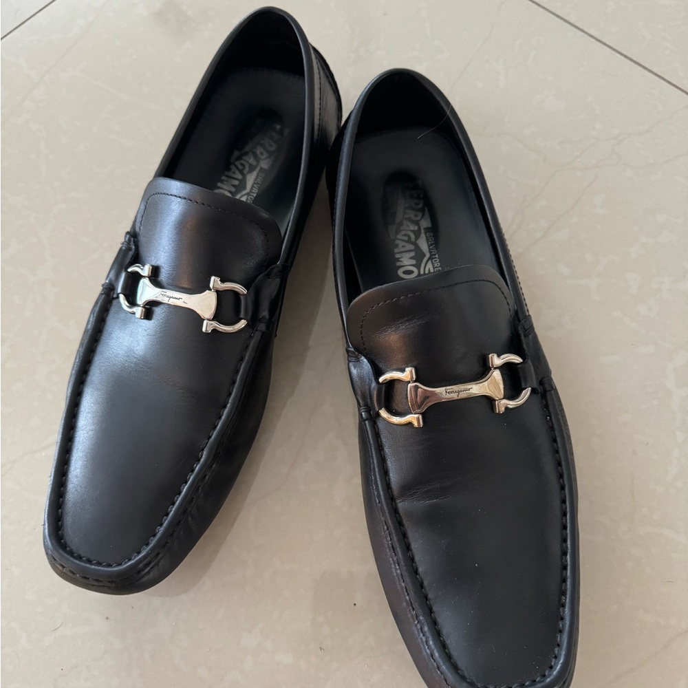 Salvatore Ferragamo Plum Black Calf Leather Mens Loafers